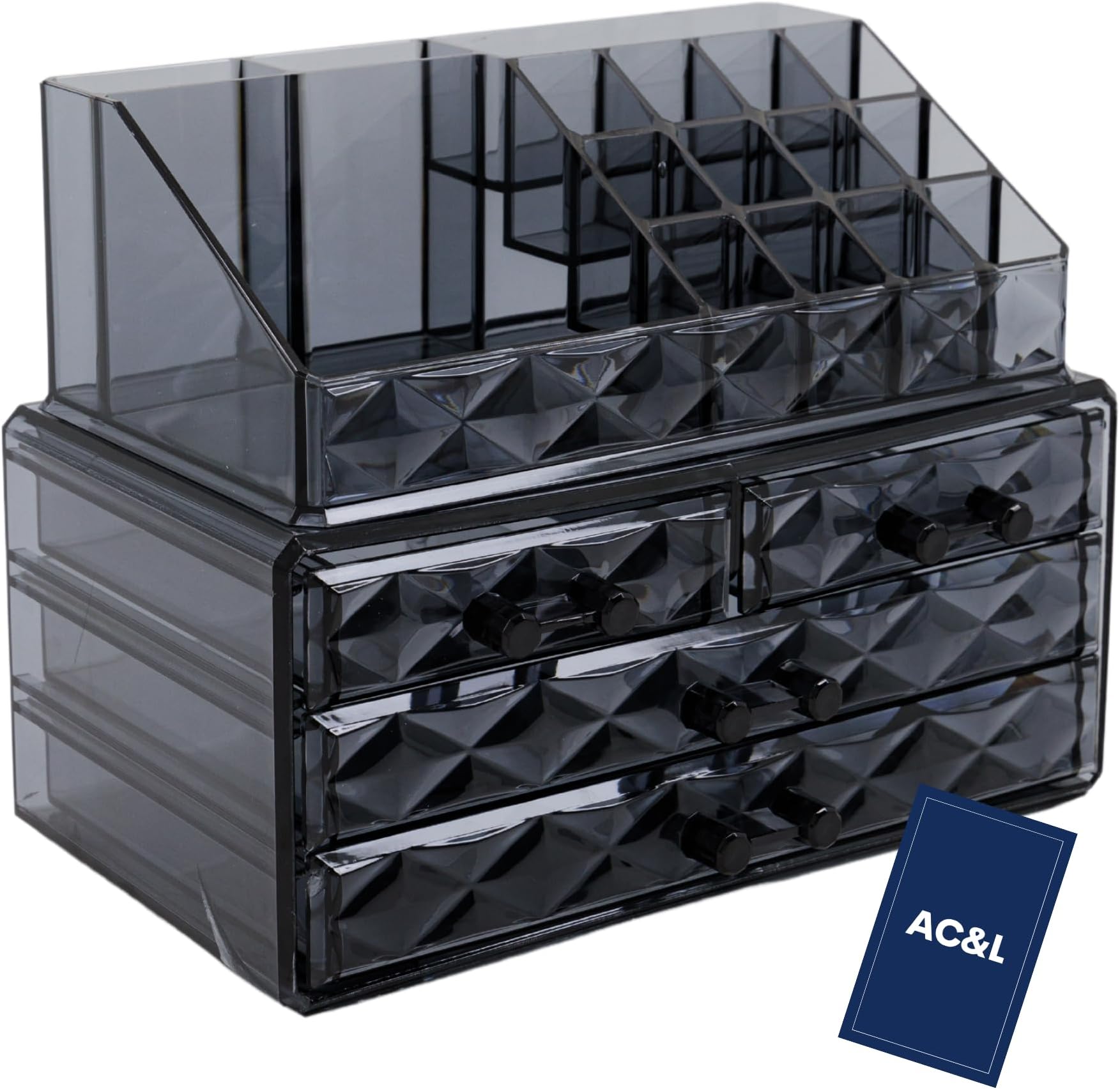 AC&L Makeup Organizer, Cosmetic Storage Display Box With 4 Drawers For Make Up, Brushes, Perfumes, Skincare All In One, Acrylic Organizer Ideal For Vanity, Dresser, Bathroom For Girls & women (Black)