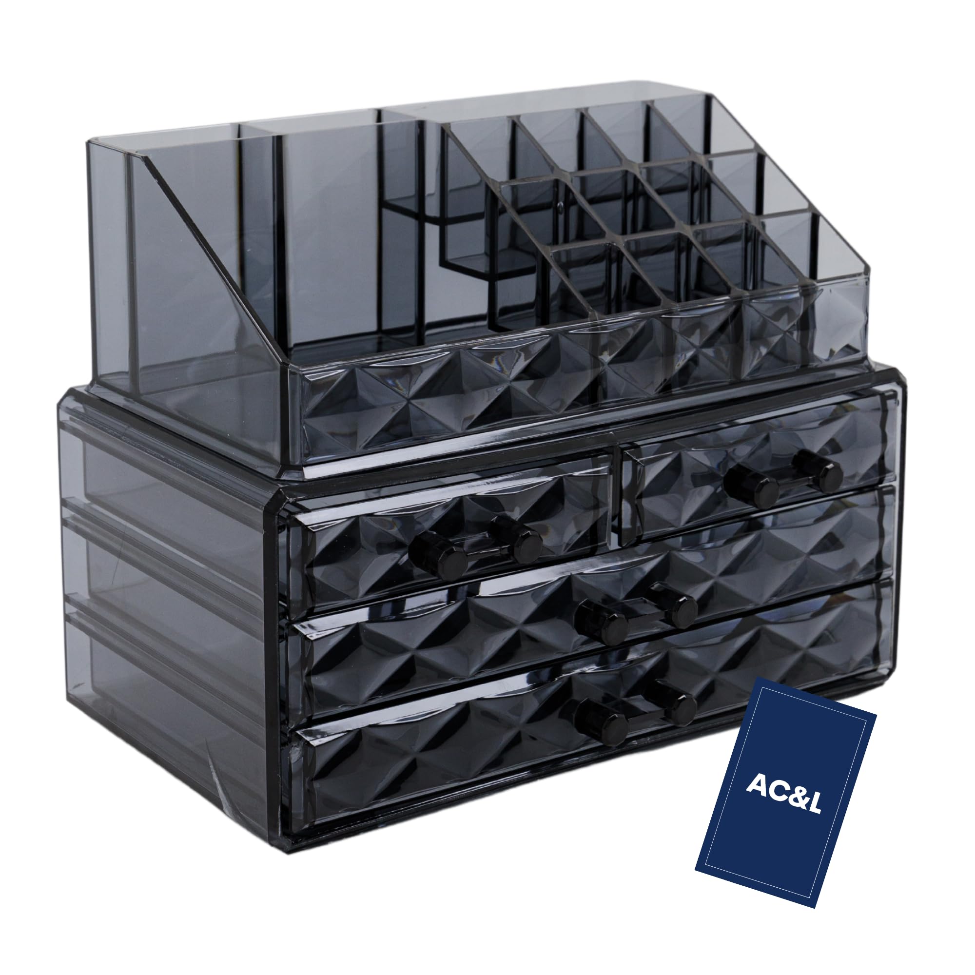 AC&L Makeup Organizer, Cosmetic Storage Display Box With 4 Drawers For Make Up, Brushes, Perfumes, Skincare All In One, Acrylic Organizer Ideal For Vanity, Dresser, Bathroom For Girls & women (Black)