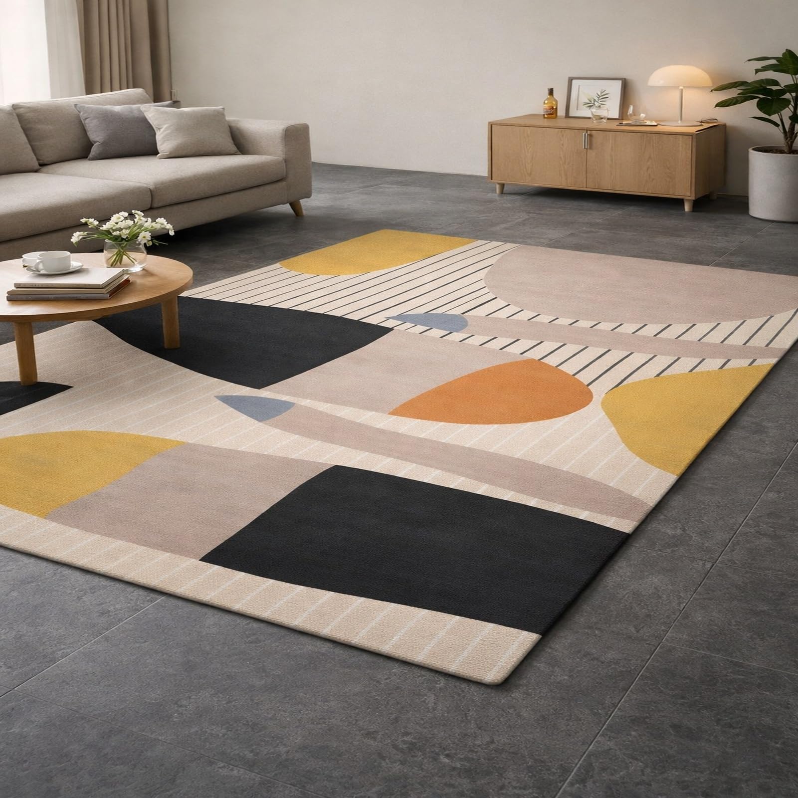 Alfombra de pelo corto beige 100x200 cm lavable y antideslizante para el dormitorio