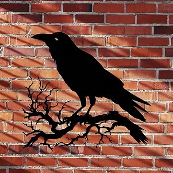 CREATCABIN Raven Metal Wall Decor Crow Wall Art Decor Black Bird Sculpture Metal Hanging Decor Rustic Wall Sign Hollow Out Ornament For Living Room