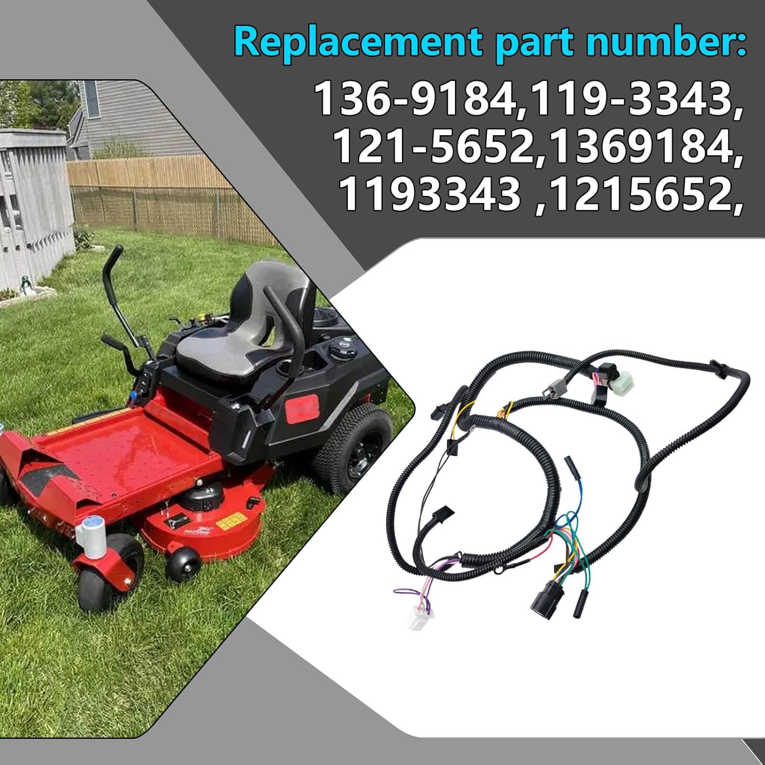 Complete Wiring Harness 136-9184,Compatible with Toro TimeCutter Mower & Exmark Quest E/S Series,Lawn Mower Wiring Harness Kit Replace 136-9184 119-3343 121-5652
