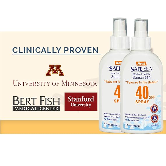 Safe Sea Jellyfish Sting-Blocking Sunscreen, SPF 40+ Spray 4 Fl oz, Waterproof, Biodegradable Body and Face Sunscreen, Anti-Jellyfish and Sea-Lice sting protection. 2 Pack.