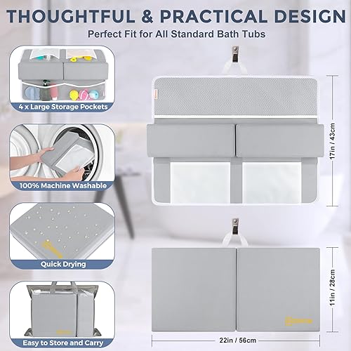 Miniatura 7 de Bath Kneeler and Elbow Rest Pad Set - Comfortable 1.5 Thick Baby Bath Kneeler Pads with Toys Organizer, Non-Slip Knee Arm Support Bathtub Mat,