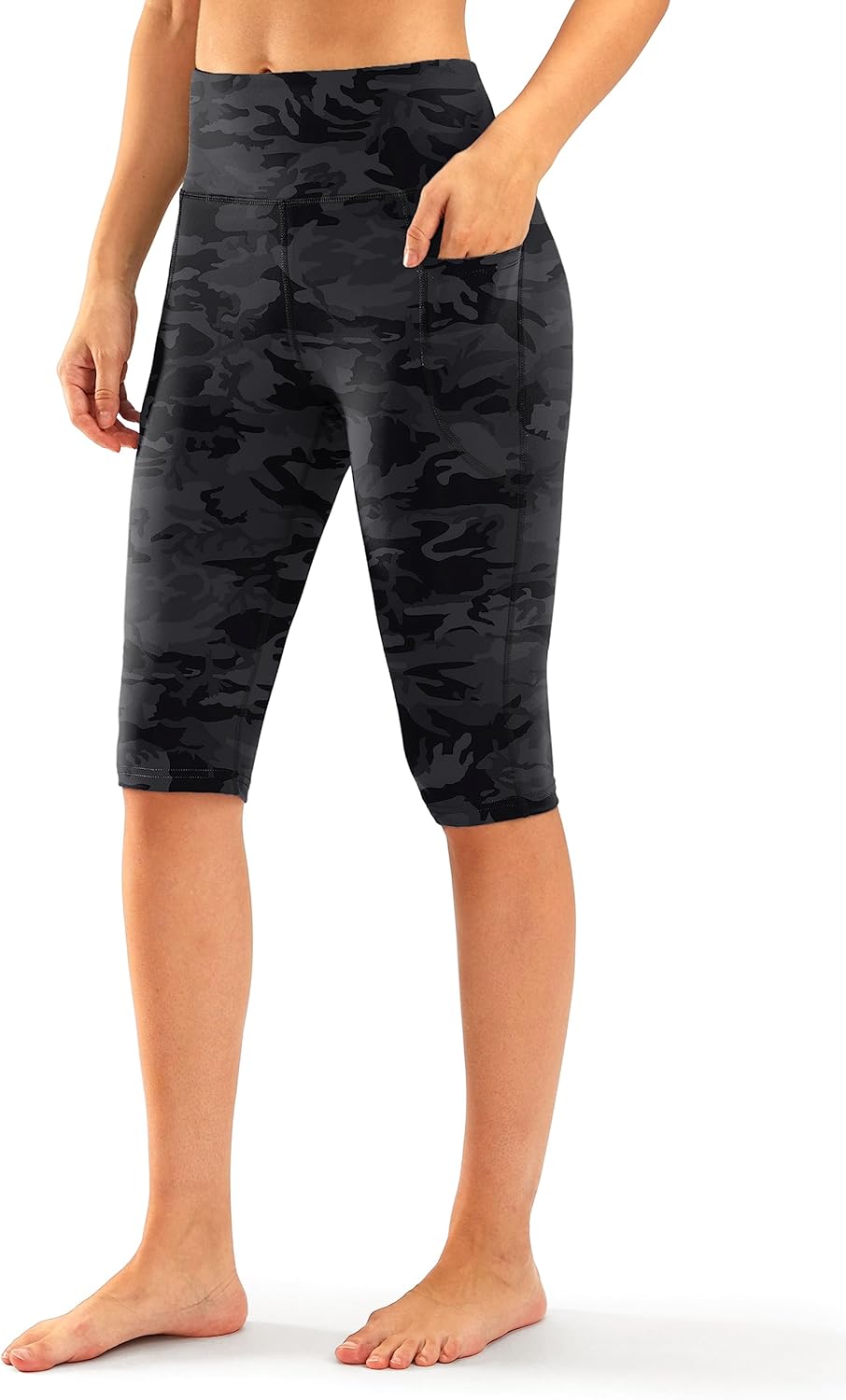 SANTINY Women's Knee Length Capri Leggings with Pockets High Waisted Workout Exercise Yoga Capris Pants for Women