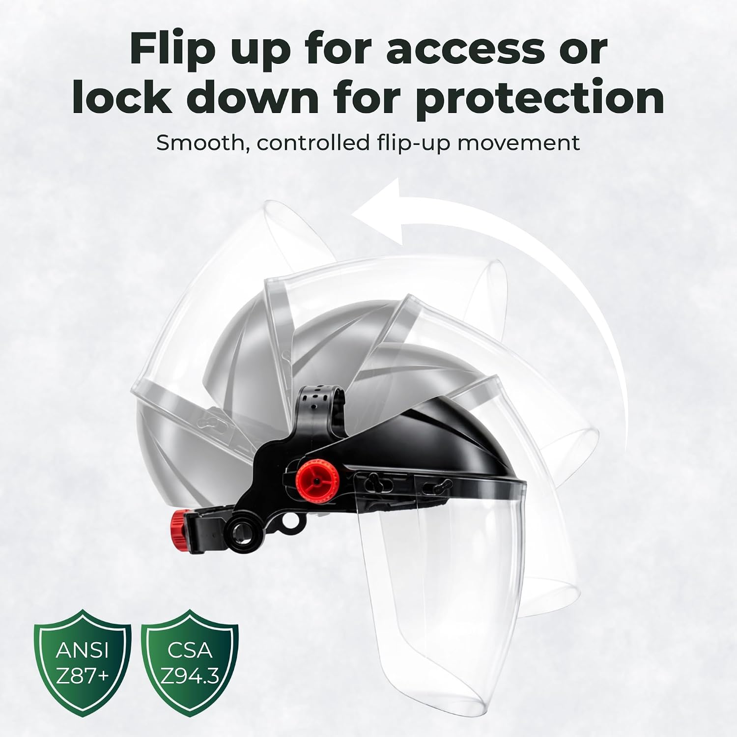 Cap Style Headgear with Clear Tapered Face Shield Visor – Adjustable Black Headgear with 9" x 15.5" Wraparound Shield – ANSI Z87.1 Safety Face Shield for Grinding, Cutting and Welding