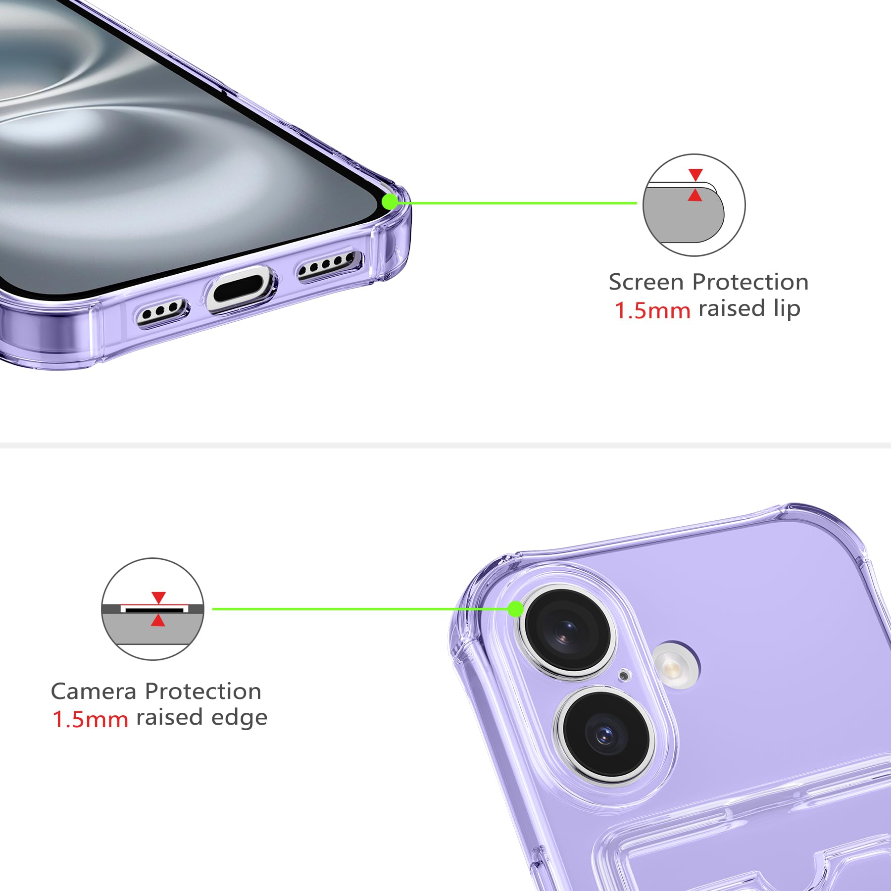 DEFBSC Compatible with iPhone 16, Transparent Back Card Holder Phone Case - Image 3
