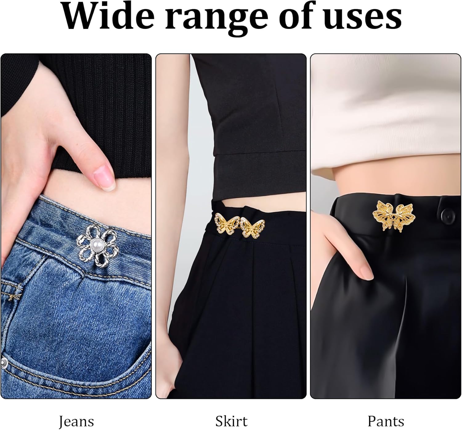 8 Sets Pant Waist Tightener,Adjustable Detachable Decorative Waist Buckles, Jeans Buttons for Crystal Pants (Gold)