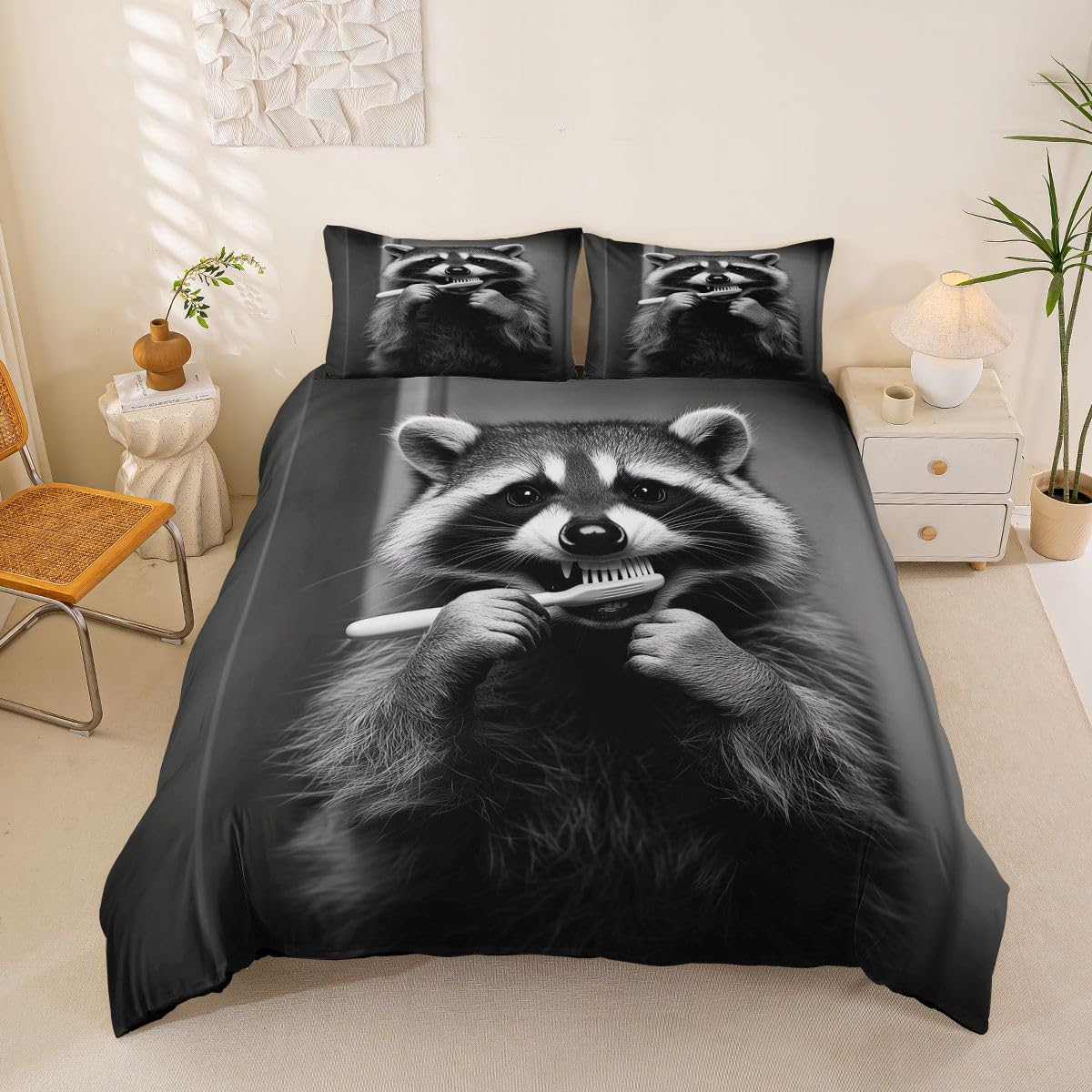 Housse de couette 200x200 raccoon en microfibre pour lit 2 personnes