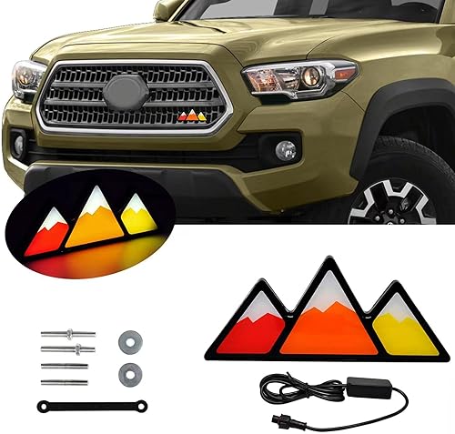 aHei Emblema de rejilla tricolor con luz LED para automóvil y camión, para Tacoma 4Runner Tundra Sequoia Rav4 Highlander, accesorios de decoración