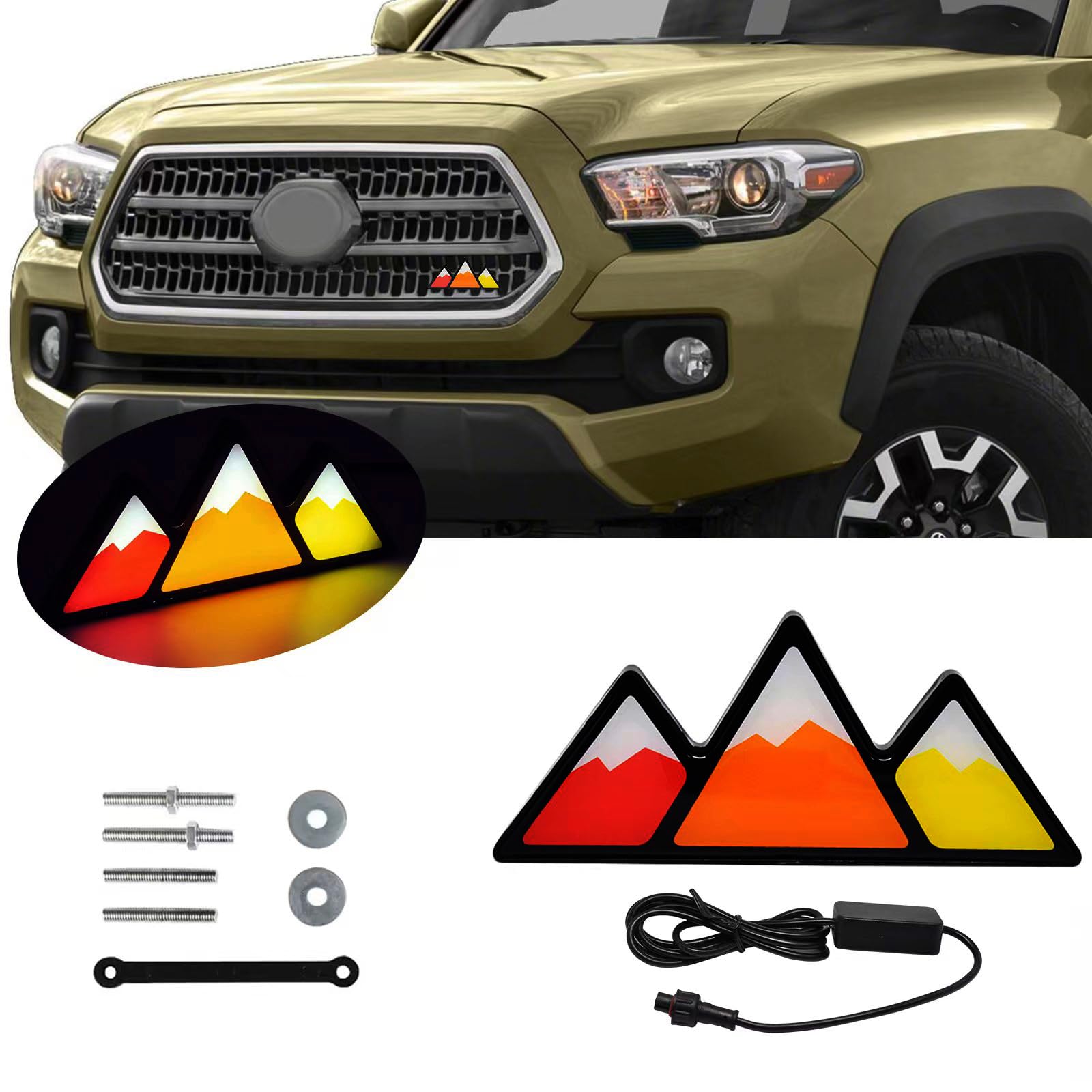 aHei Tri-Color Grille Badge Emblem LED Light Car Truck Badge Emblem lamp Fit for Tacoma 4Runner Tundra Sequoia Rav4 Highlander Decoration Accessories (Snow Mountain)