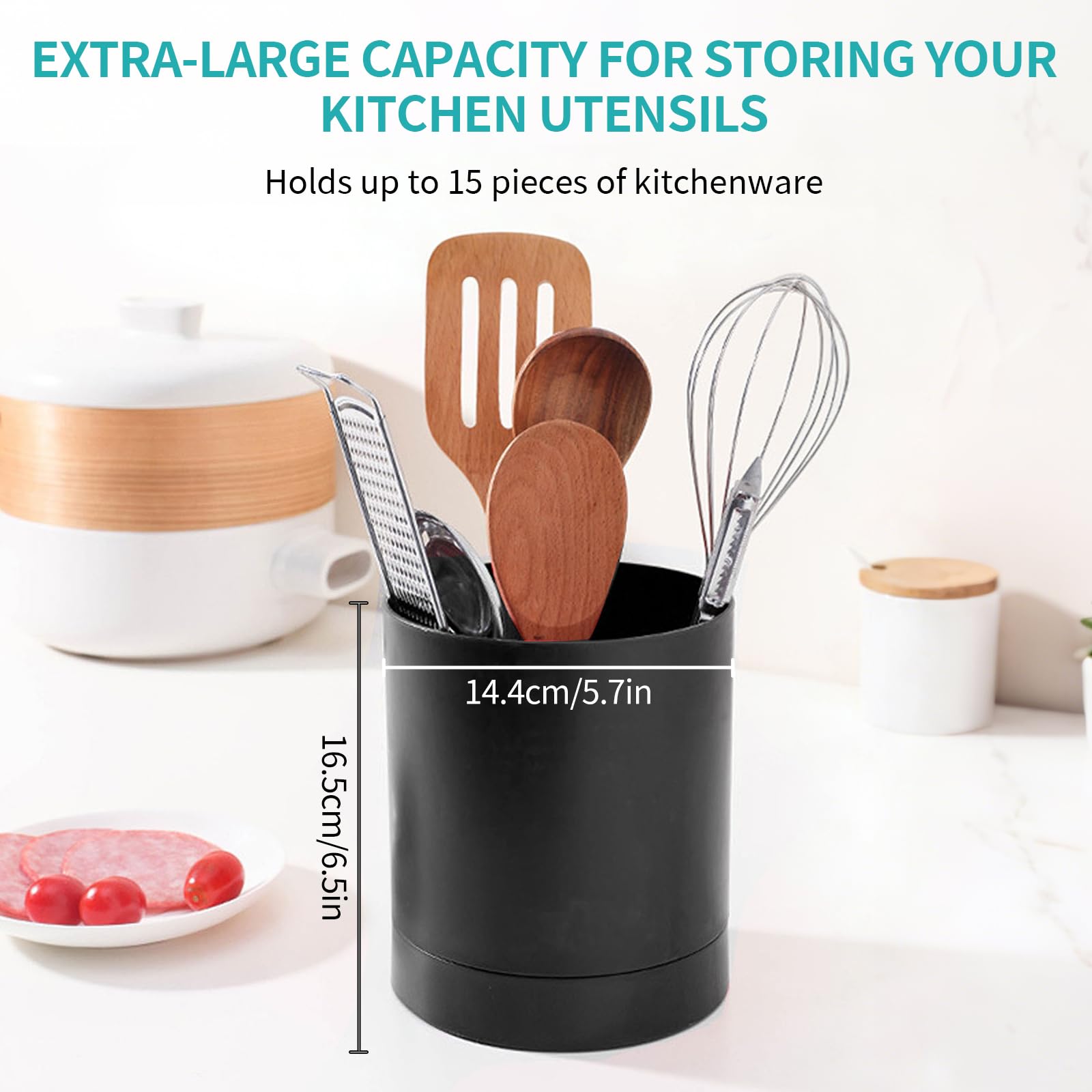 OUKENS Portautensili, lavabile in lavastoviglie, girevole a 360 gradi, semplice cestino per bacchette, contenitore per stoviglie, organizzatore di utensili da banco per cucina domestica (Nero)