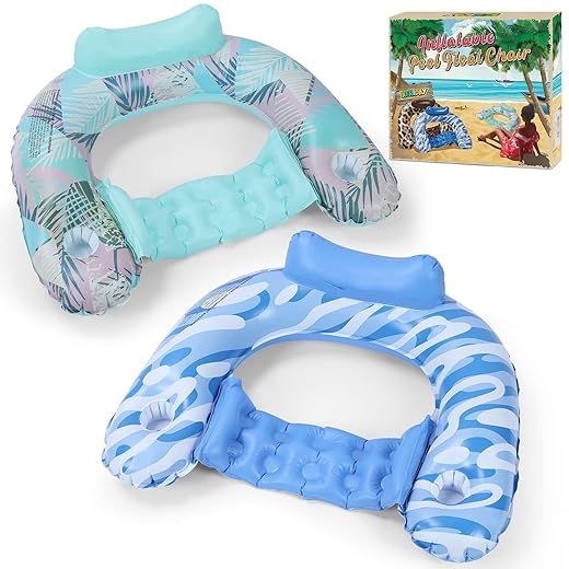 Keriday Inflatable Pool Float Chair - Floating Pool Chair Lounge Floats for Swimming Pool Water Chair Pool Lounger with Cup Holder Pool Toy Party Floaties for Adults, Extra Large