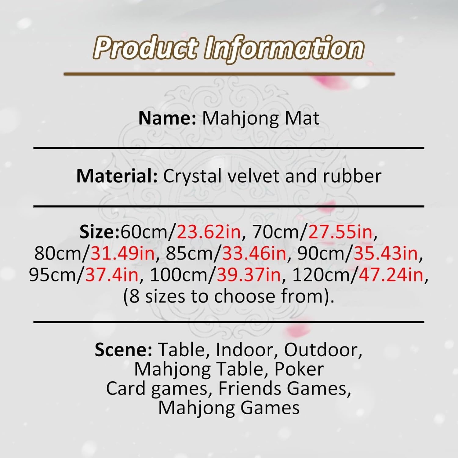 Anti Slip and Noise Reduction Tablecloth, Table Mat for Mahjong Paigow Poker Card Games(80 cm/31.49 in)