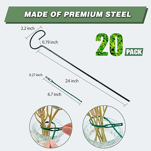 Miniatura 3 de Joyhalo Paquete de 20 estacas de soporte para plantas de 24 pulgadas, estacas para plantas, estacas para flores con 24 ataduras de torsión, palos de