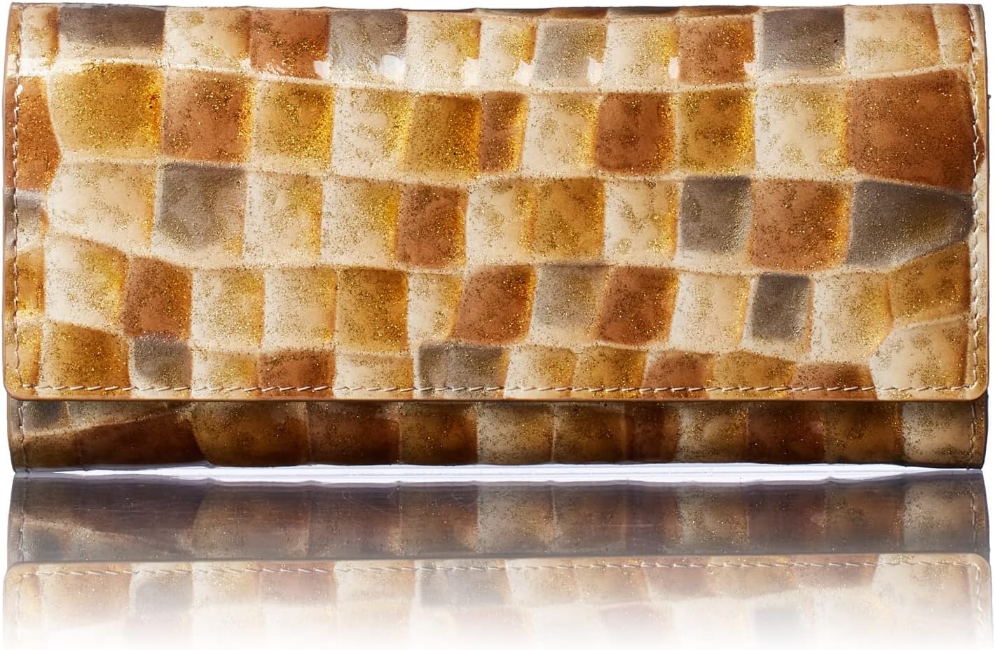 [FRANCK ROSSINI] イタリア LIFE(MASINI) 社製 仔牛革 週刊文春 掲載商品 Align アライン エナメル マルチカラー 美しく 軽くて 使いやすい レディース かぶせ 長財布 カード40枚収納 大型小銭入 プレゼント ギフト 箱入り（Gold Beige）