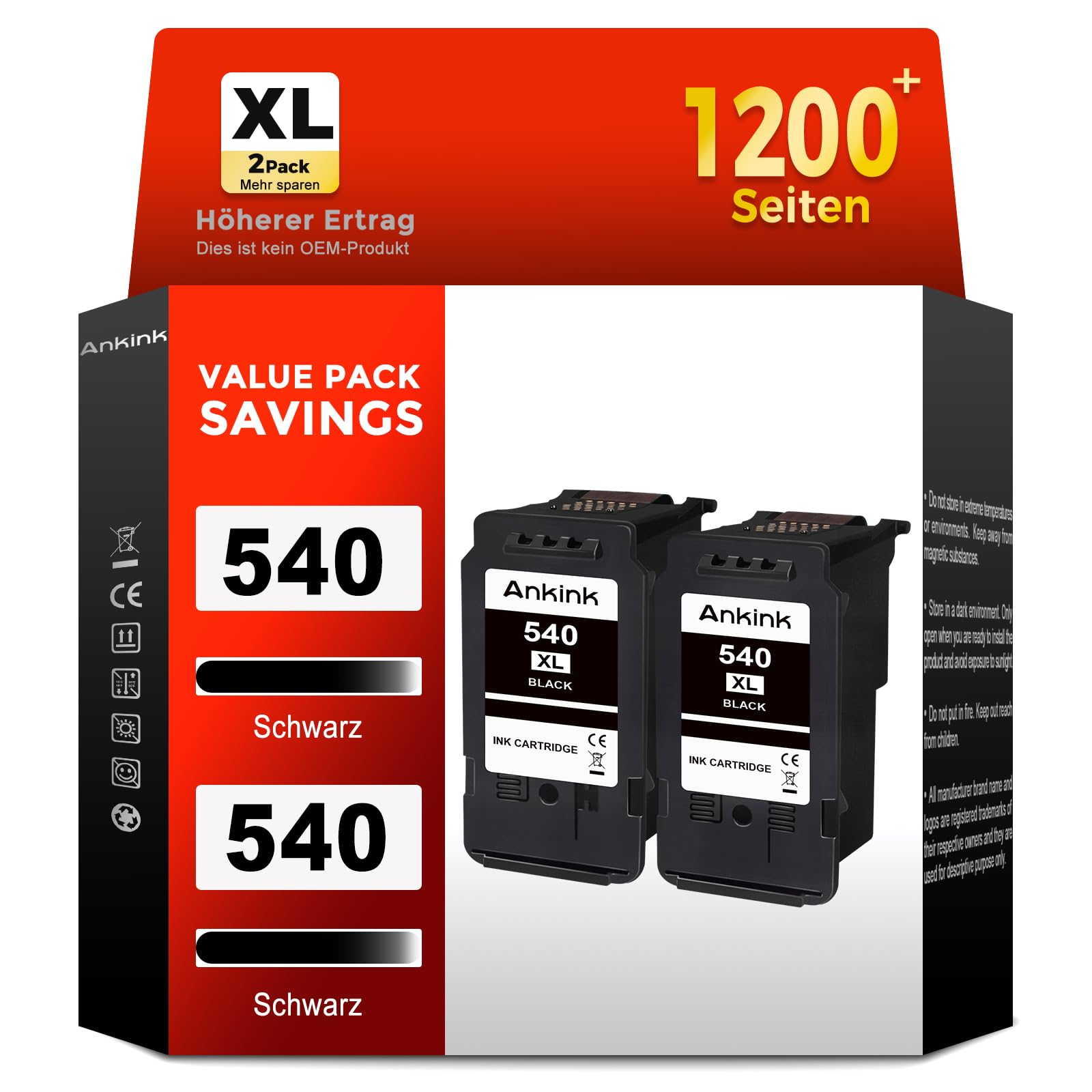 PG-540XL Schwarz Druckerpatronen Tintenpatrone Ersatz für Canon 540 XL