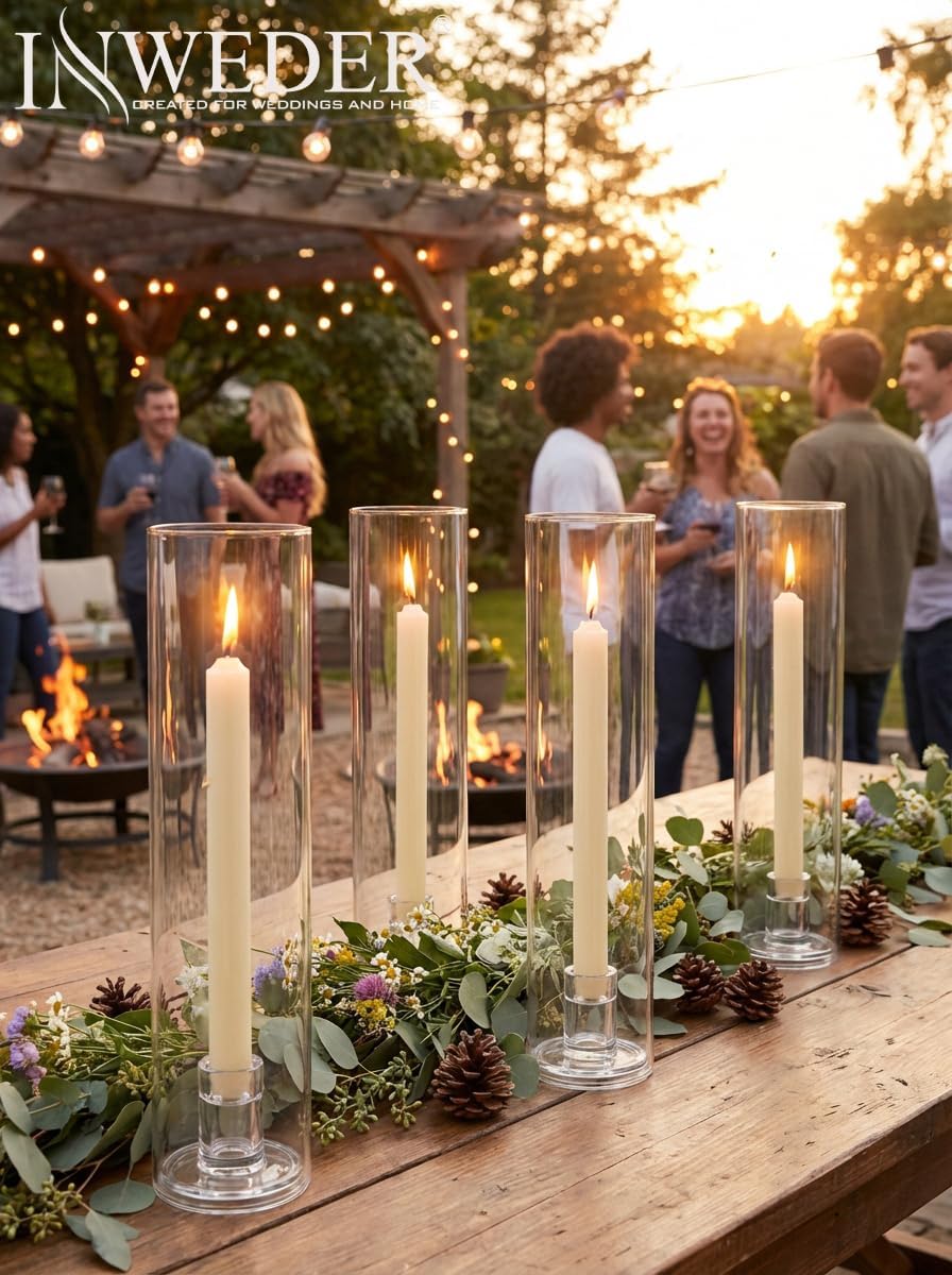 Glass Hurricane Candle Holder: 11.8" Tall Candlestick Holder Bulk with Cylinder Windproof Cover Set of 6 Clear Taper Candle Holders for Wedding Party Birthday Christmas Decor - Image 2