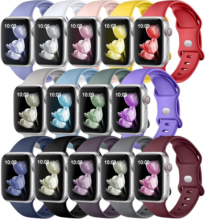 SNBLK [14 Pack] Compatible with Apple Watch Band 38mm 40mm 41mm 42mm 44mm 45mm 49mm for Women Men, Soft Silicone Wrist Bands Sport Strap Compatible for iWatch Series 8 7 6 5 4 3 2 1 SE Ultra