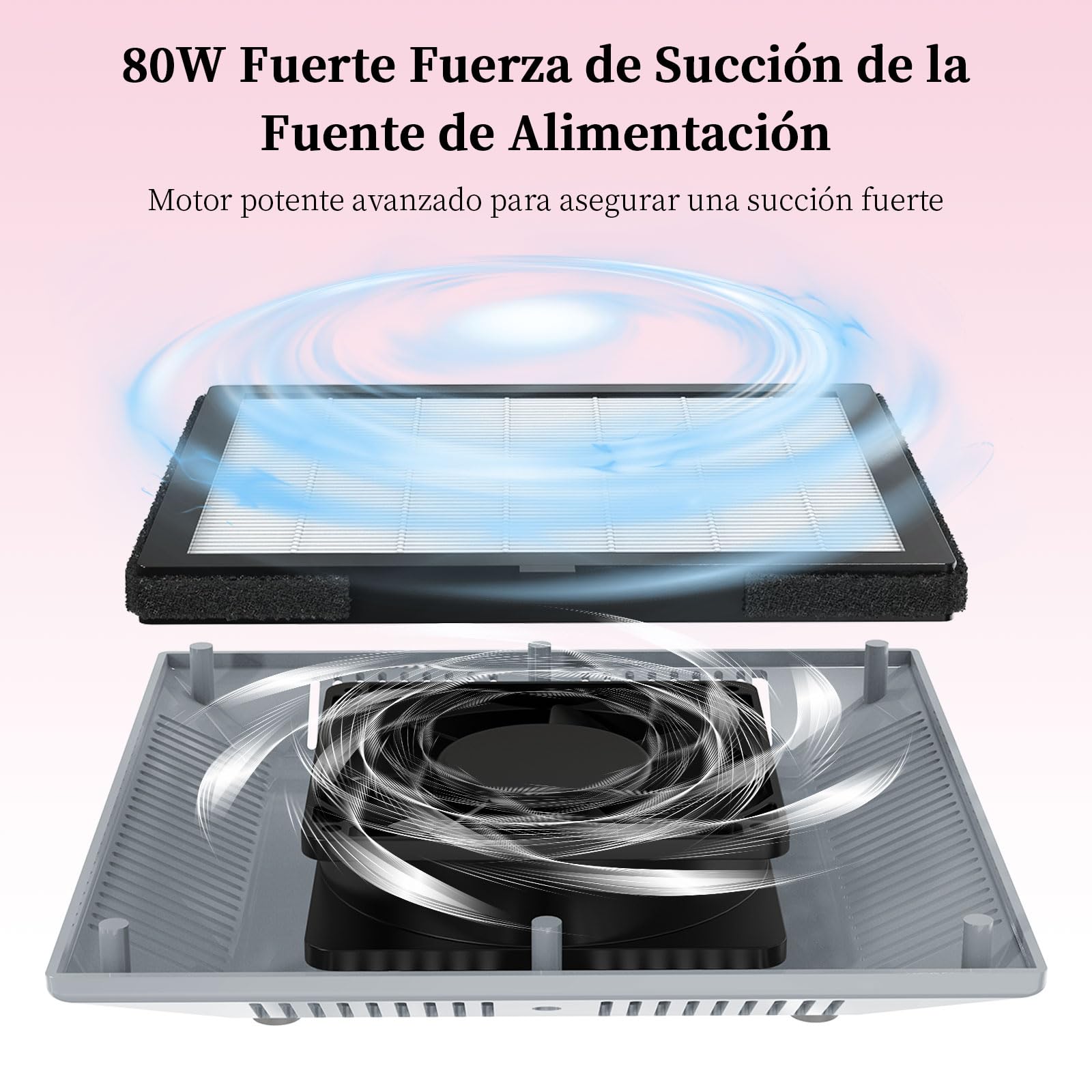 AISEELY 80W Aspirador Polvo de Uñas, Aspirador de Uñas de Manicura Profesional con 1 Filtro Reutilizables, Aspirador de Mesa Potente de Velocidad Ajustable para Manicura en El Salón O en El Hogar