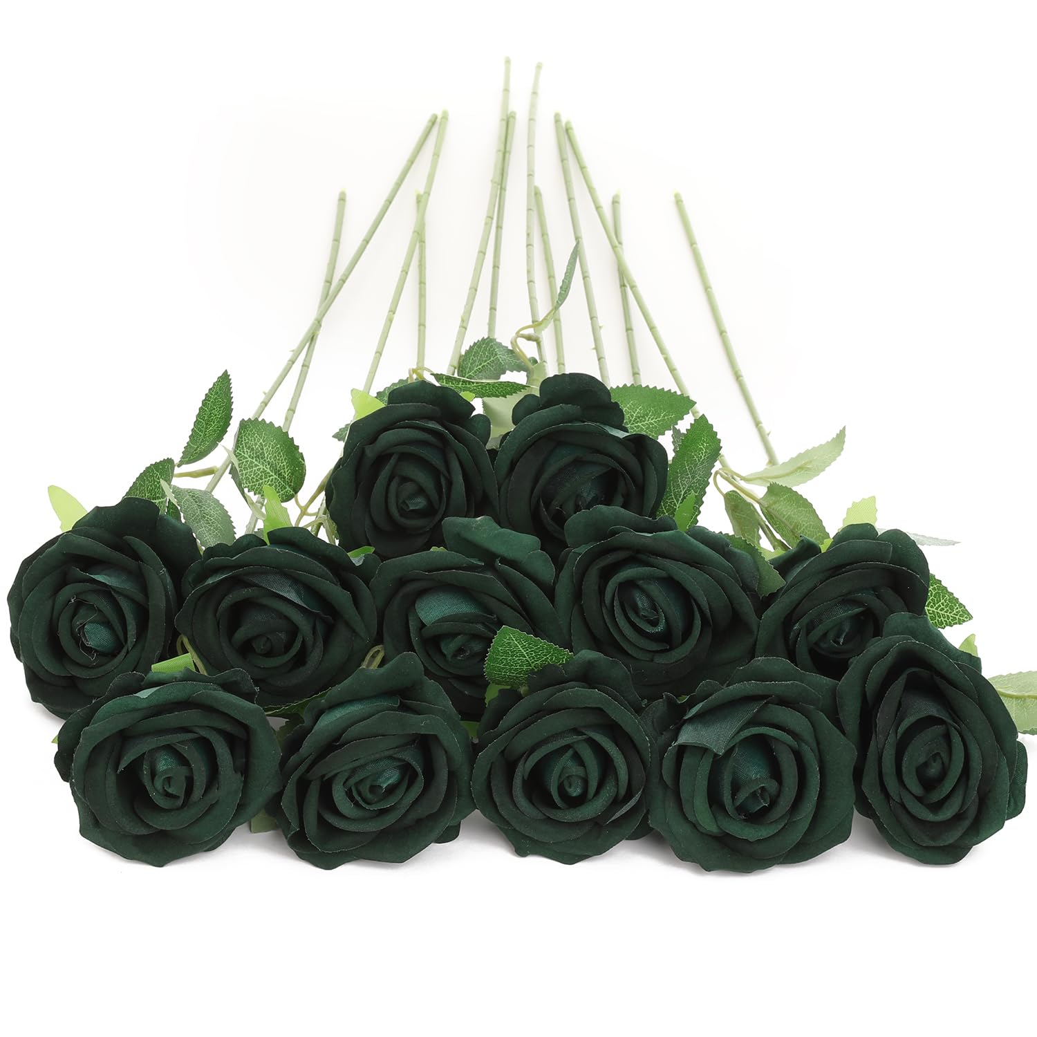 Cloudecor 12Pcs Green Roses Artificial Flowers Fake Rose Faux Velvet Silk Flowers for Home Wedding Decoration (Pearl Roses - Green) — image 1