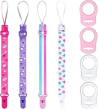 Aolso Catena per Ciuccio, 4 Pezzi Regolabile Catenella Ciuccio con 4 Silicone Pulsante Anello, Catenella Portaciuccio per la dentizione del bambino per ragazzi e ragazze