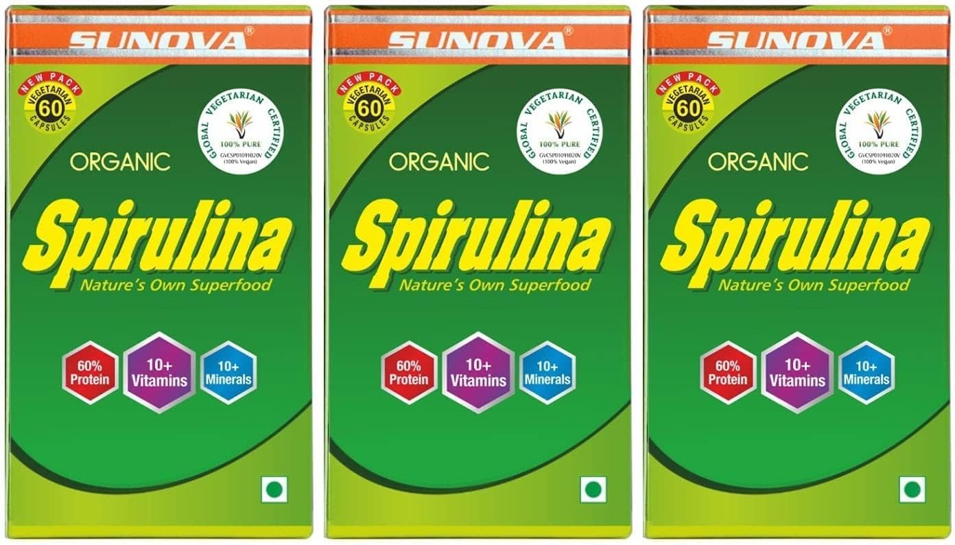 Viva Organic Spirulina Capsules - Nature's Own Superfood and Nutritional Supplement, Spirulina for Full Body Support - 60 Capsules x Pack of 3