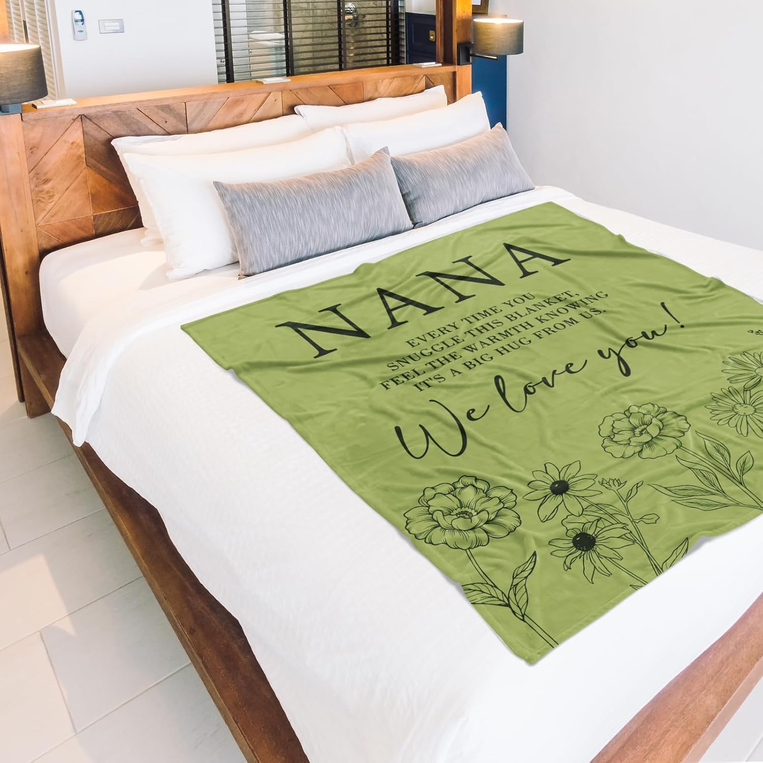 Nana Gifts, Valentines Day Gifts for Nana, Nana Birthday Gift from Grandkids, to My Nana Grandma Soft Throw Blanket 50" x 60", Grass Green - Image 5
