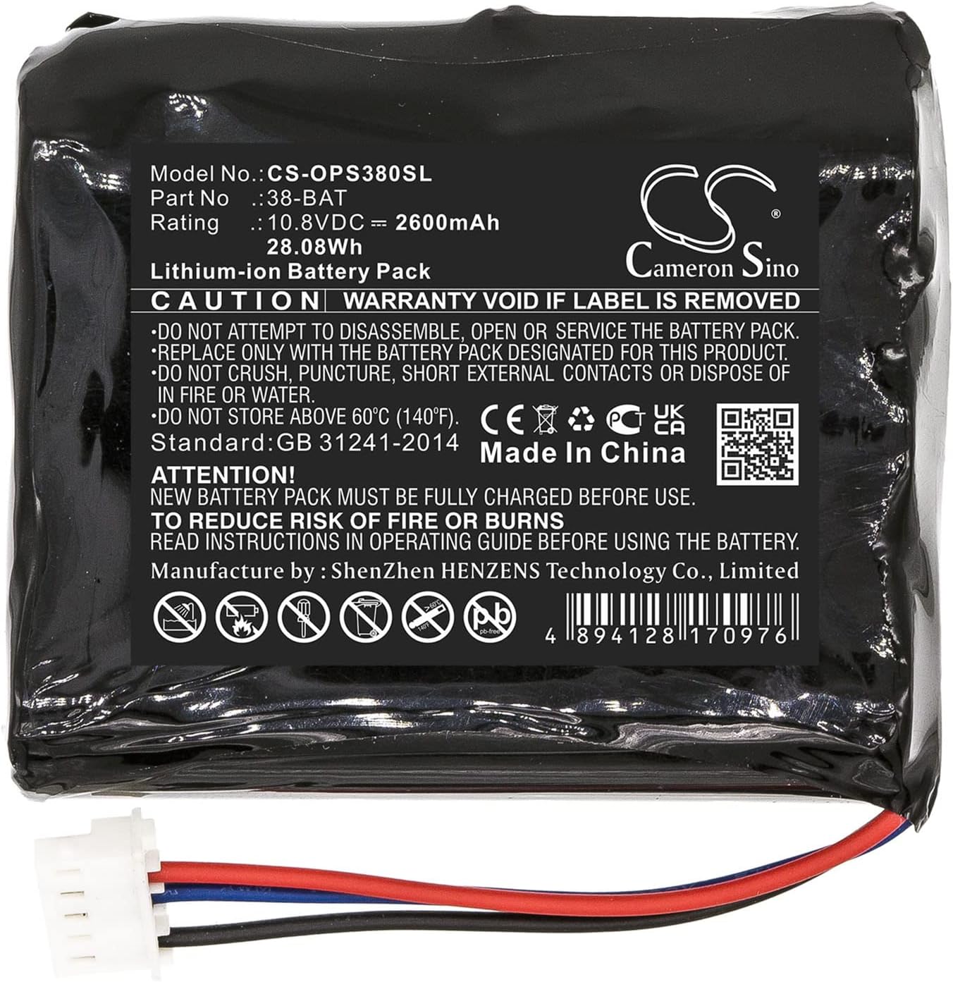 Cameron Sino Battery for Olympus 38DL Plus Ultrasonic Thickness PN:Olympus 38-BAT 2600mAh / 28.08Wh