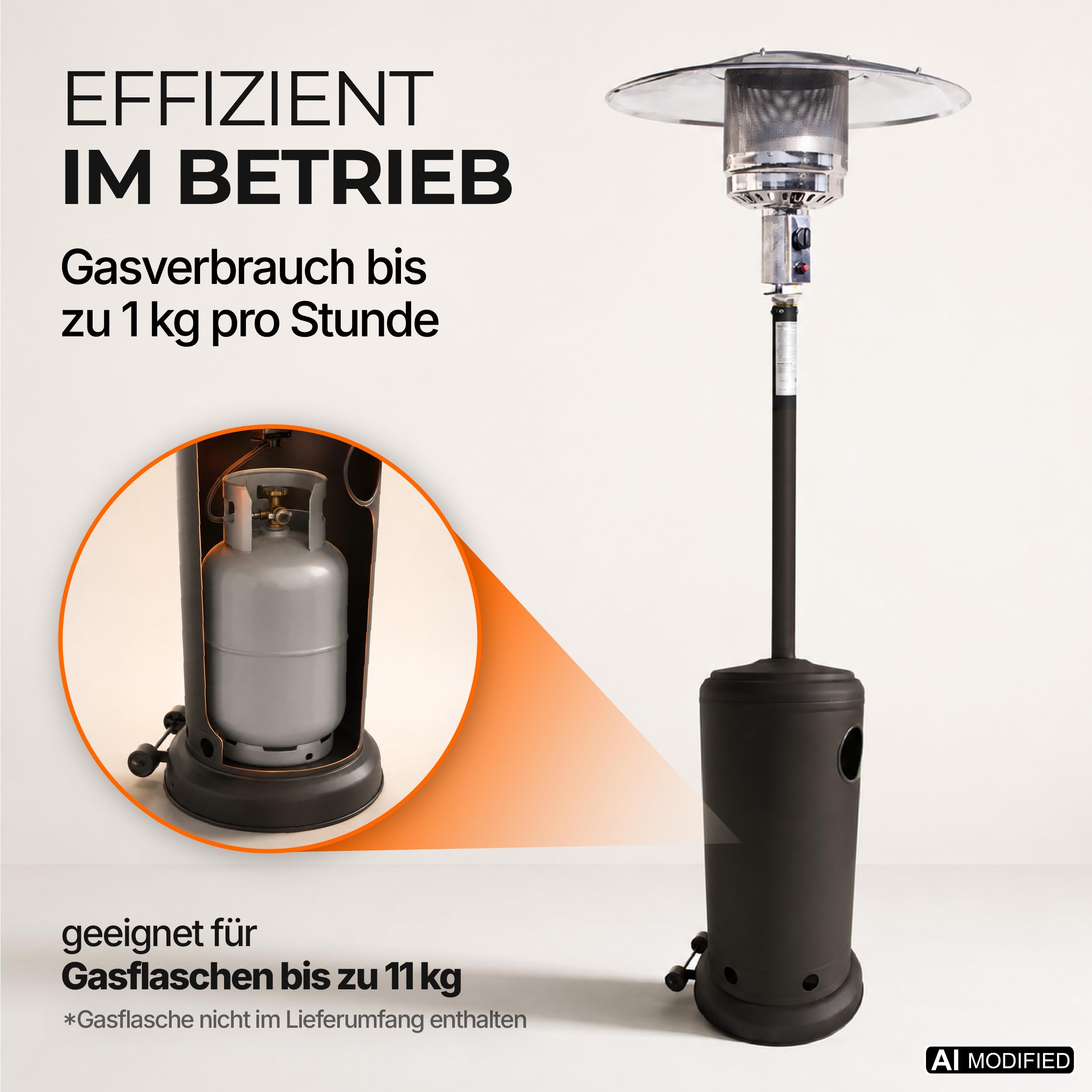 Lemodo Heizpilz 14 kW, Gasheizstrahler mit Piezo-Zündung, stufenlos regulierbar, mit Rädern und Umkippsicherung, für Terrasse, Garten, Sitzgruppen und Außenbereiche, geeignet für Gasflaschen bis 11 kg