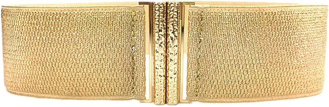Womens Fashion Elastic Wide Belt, Glittering Gold Vintage Waspie Belt for Teenager Girl,Dress Decor