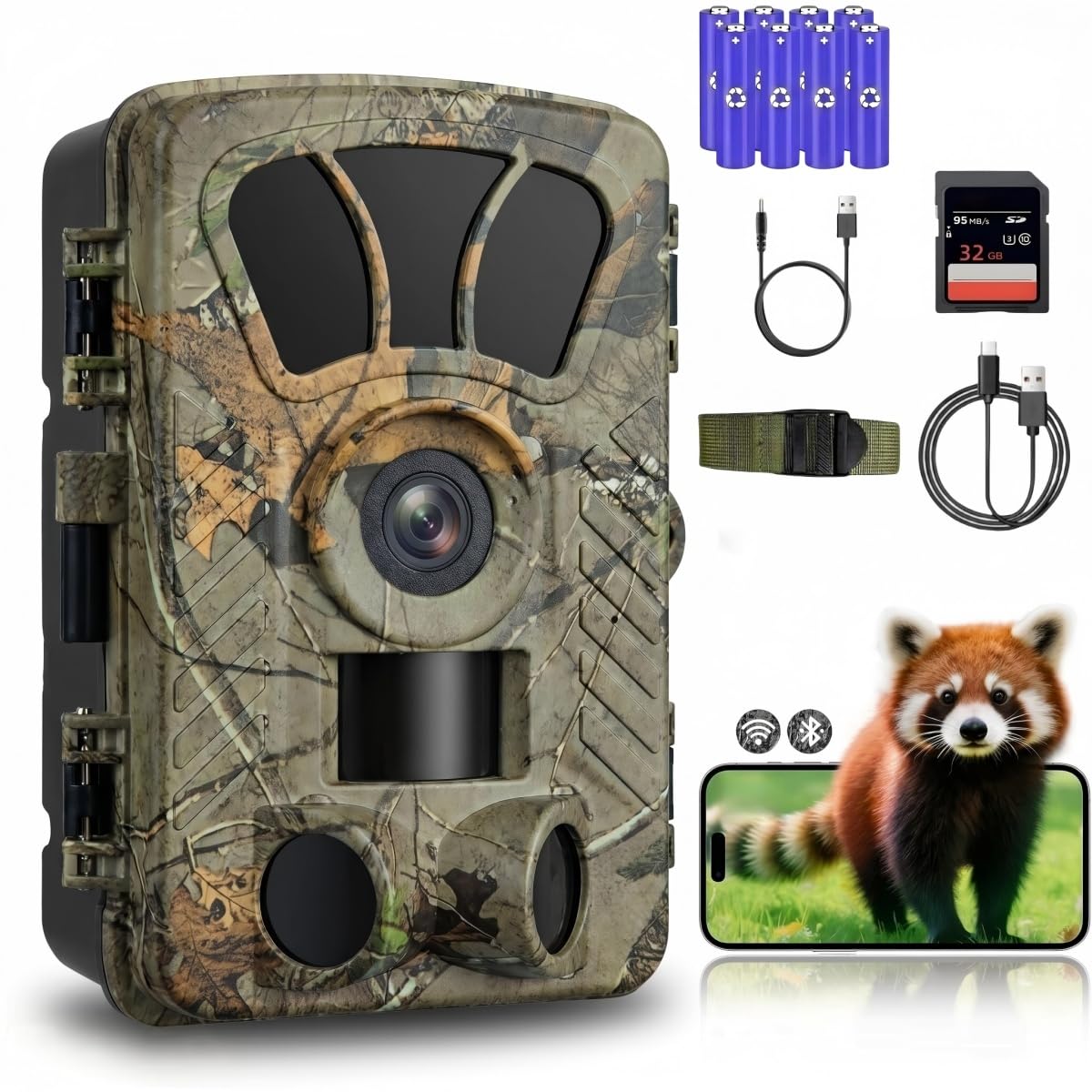 Lmhome T4 5K 60Mp Wildlife Camera With Mobile Phone App, Wifi & Bluetooth, Night Vision & Motion Sensor, Ip66 Waterproof, 32Gb Sd Card And 8X Aa Batteries - Perfect For Hunting, Wildlife Watching And