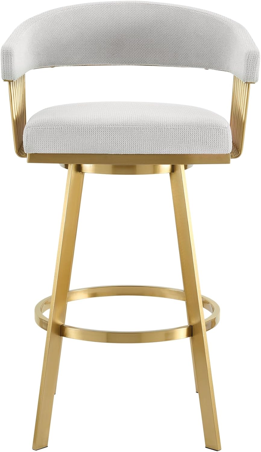 Armen Living Chelsea 30" Swivel Bar Stool with Gold Brushed Stainless Steel and Silver Fabric