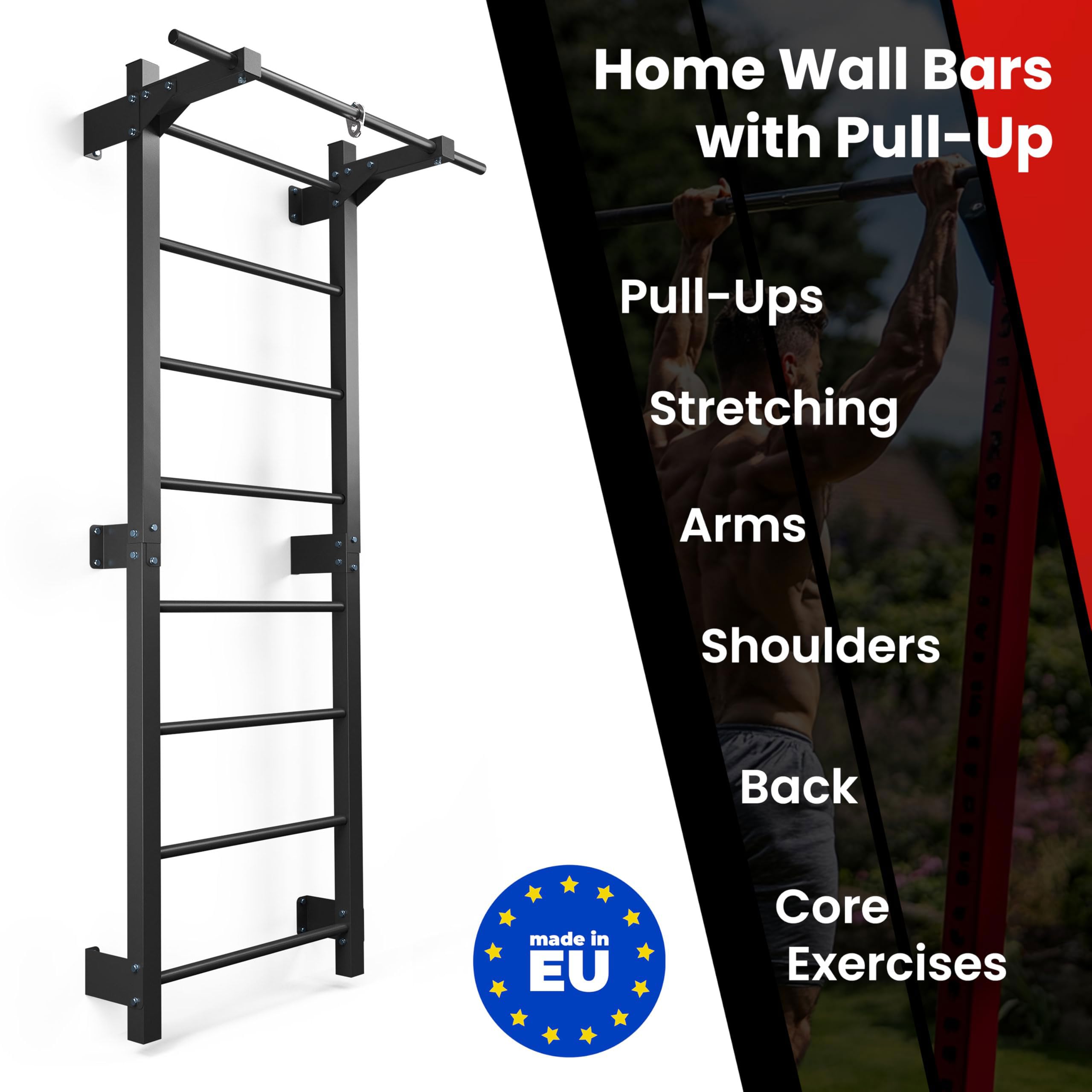 K-Sport: Pared de escalada con 8 peldaños, soporta hasta 250 kg, pared con barra de dominadas, pared de escalada de metal para montaje en pared para adultos y niños, incluye libro electrónico (idioma