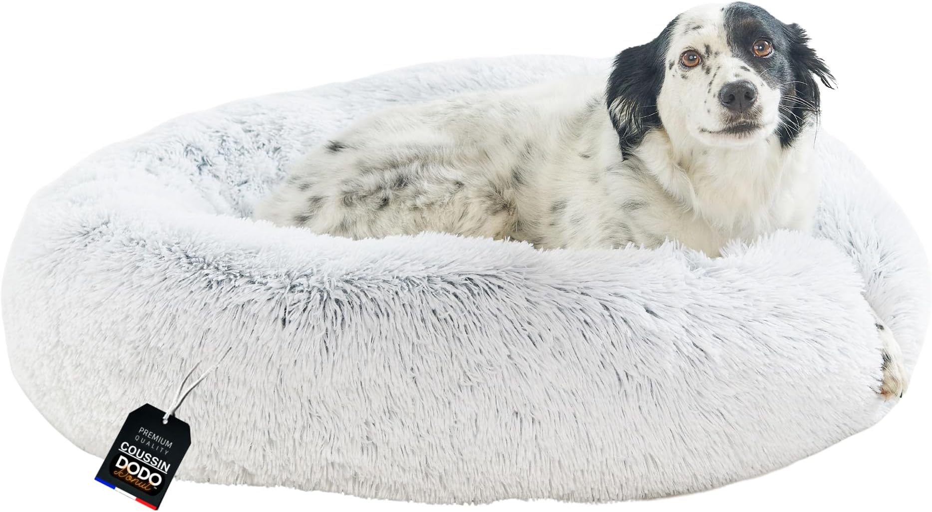 One PETS-TOPDog Bed Medium - Washable Fluffy Calming Bed - Soft Long Plush with Removable Cover, Dodo Donuts XXL Extra Large Mattress (Pearl Grey, 80cm)