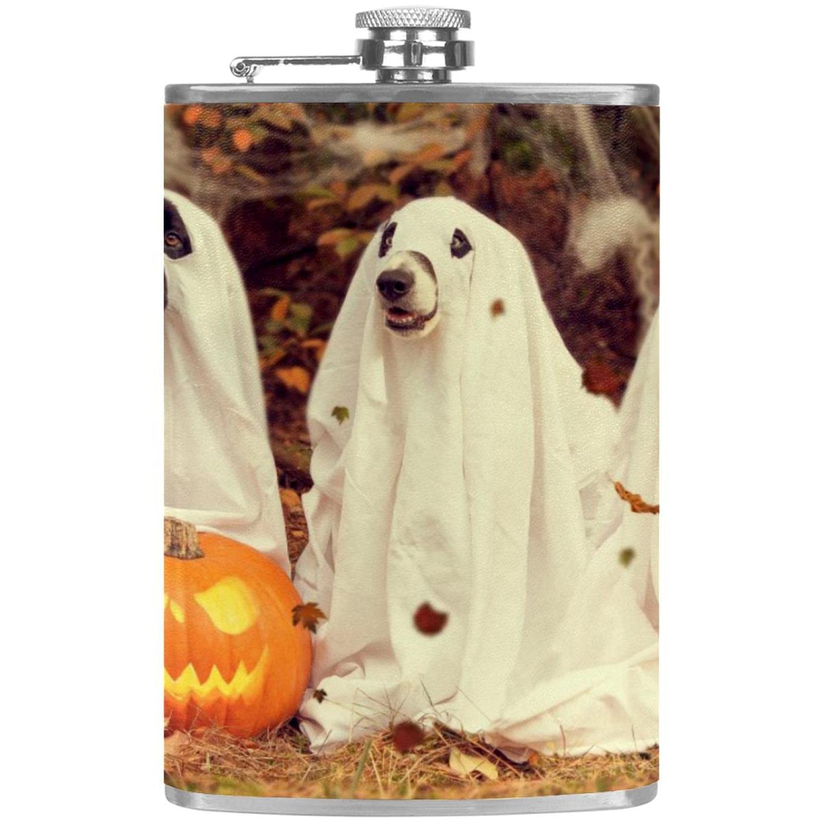 Flasque en acier inoxydable durable avec entonnoir étanche motif épuré de citrouille Halloween