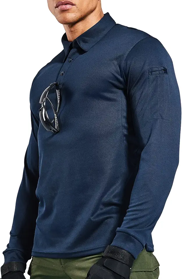 Camisa polo tática masculina para desempenho ao ar livre, manga longa e curta, absorção de umidade, proteção solar