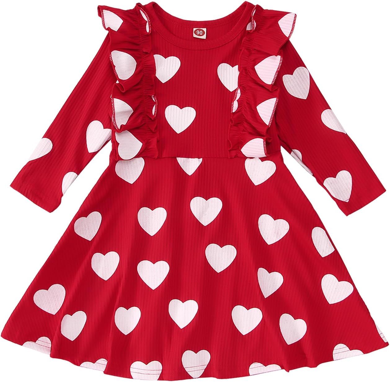 GLIGLITTR Little Girls Valentine Dress Toddler Girls Long Sleeve Dresses Love Heart Outfits Princess Ruffle Twirly Skirt