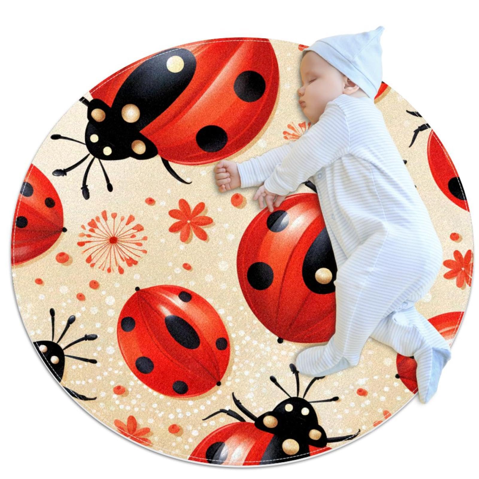 Tapis de salle de bain rond 1m motif coccinelle rouge antidérapant
