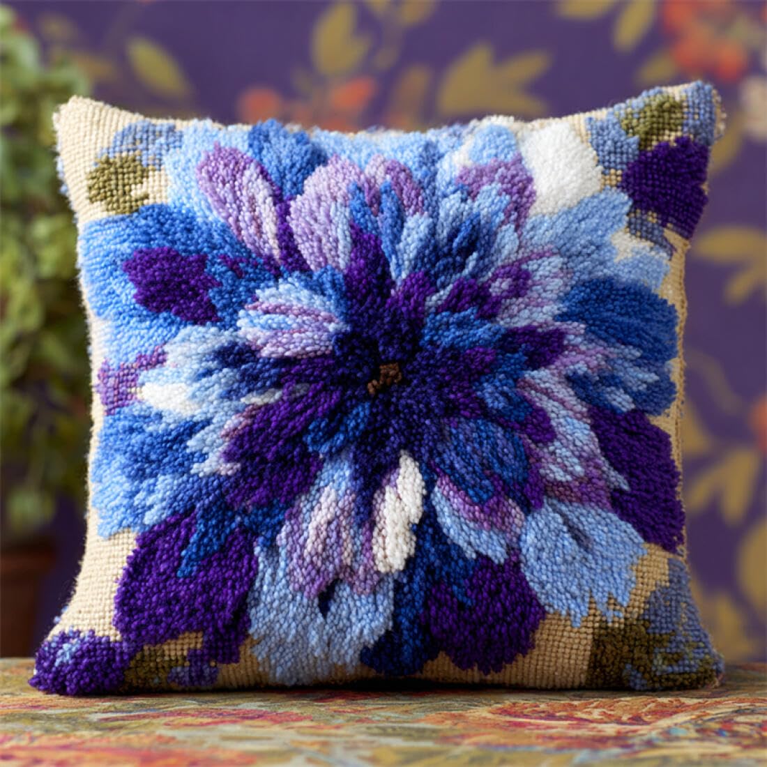 Kitquiver Y Di Latch Hook Kit Fantas Flowers Di Latch Hook Kits Pillowcase Embroider,Knitting,Gift For Adults/Beginners 17X17in