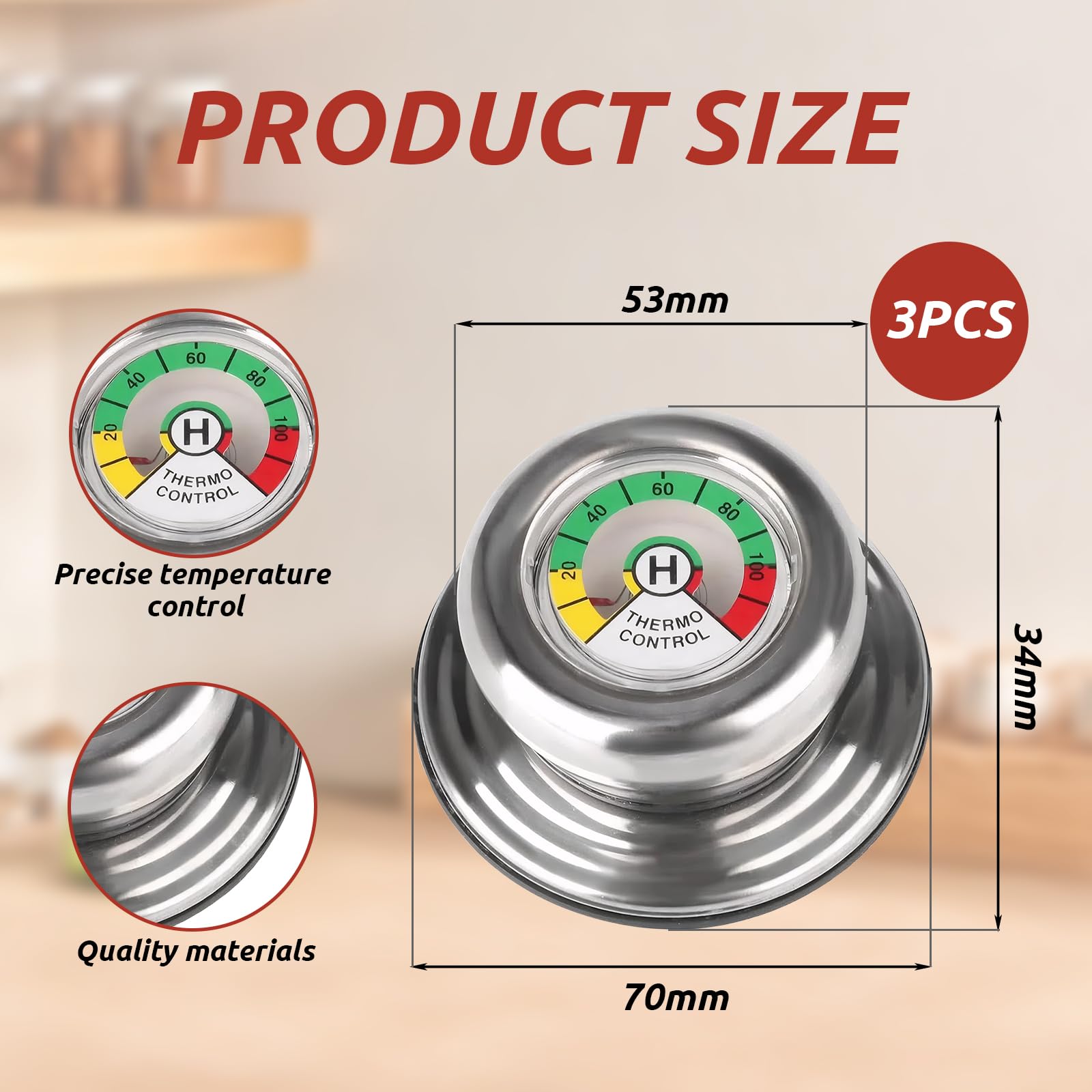 3 Stück Topfdeckelgriff mit Thermometer,für AMC Topfdeckelgriff, Deckelknopf,Ersatzgriff,Für Kochgeschirr mit 5 mm Gewinde,Thermokontroller für Topf - Deckel,Thermometer Kochen