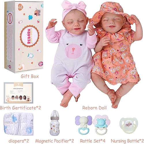 Miniatura 6 de BABESIDE 2 muñecas de bebé Reborn realistas Olivia Real Life Realistic-Recién nacido de vinilo de cuerpo completo durmiendo con accesorios de