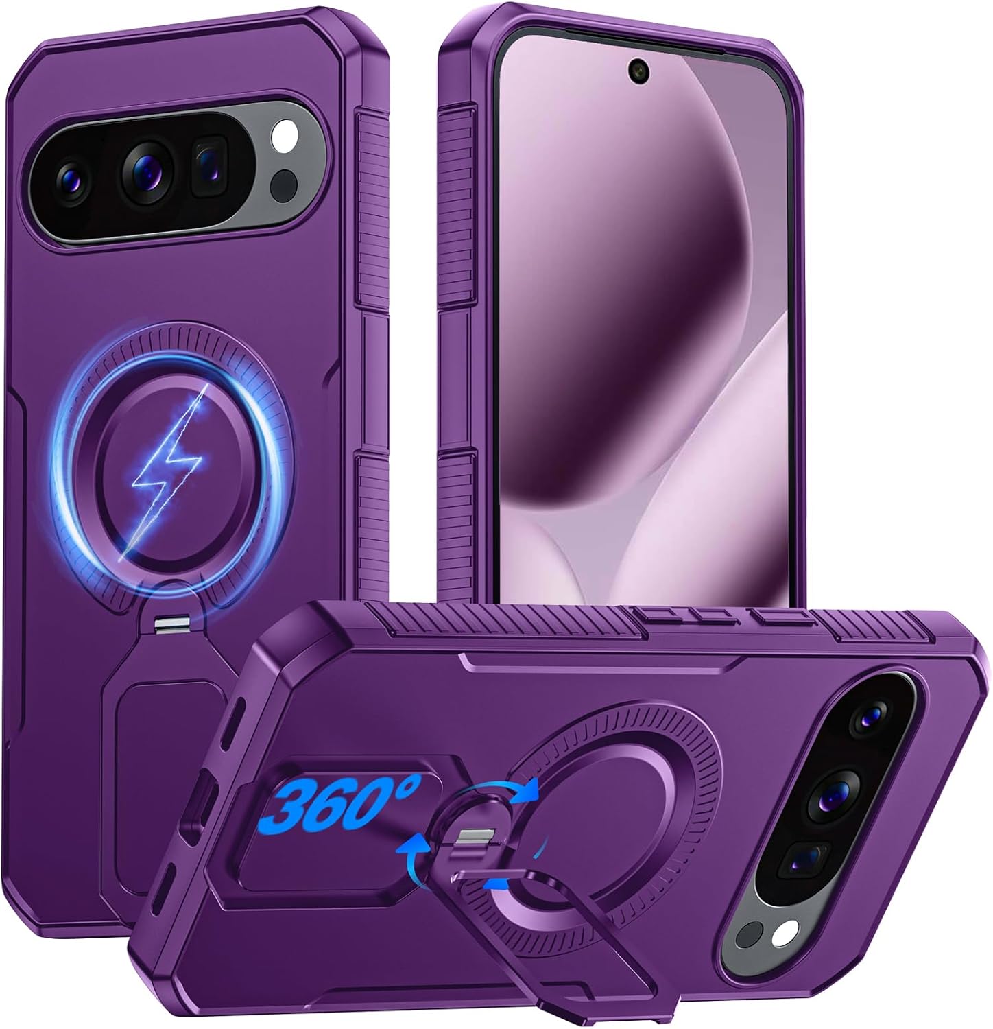 CENMASO Magnetic for Google Pixel 10 Pro XL Case with 360° Spin Stand, Fit for Magsafe, Military Grade Protection, Shockproof Case for Pixel 10 Pro XL with Kickstand & Ring Stand (Purple)