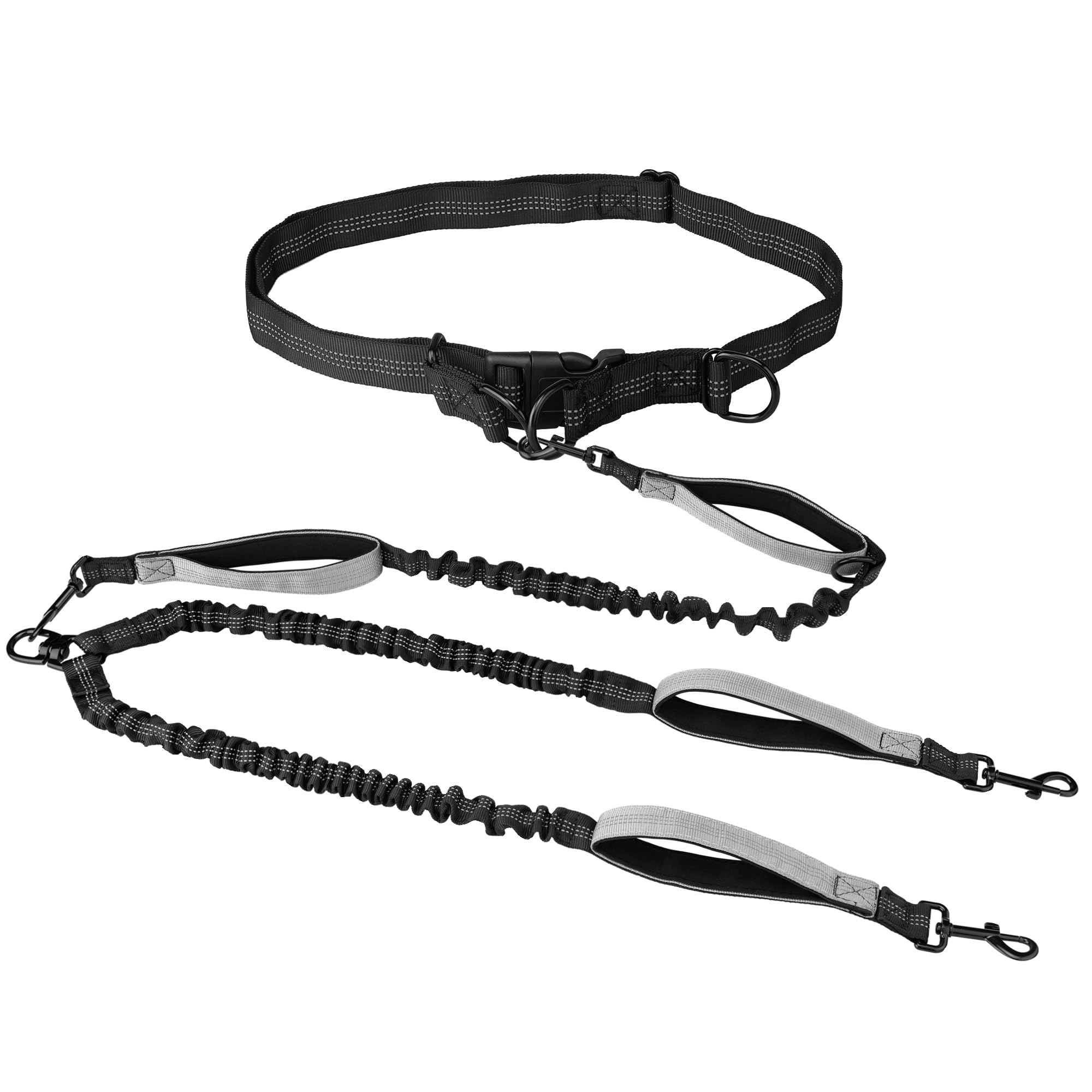 Elastic Reflective Dog Lead from 110 to 160 cm Stretchable Hands-Free Lead with Waist Belt for Jogging Running Cycling Hiking