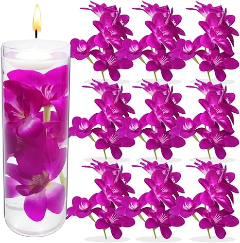 10 velas flotantes de flores artificiales de orquídea, centro de mesa, centros de mesa de boda, relleno de jarrón, relleno para bodas, fiestas de