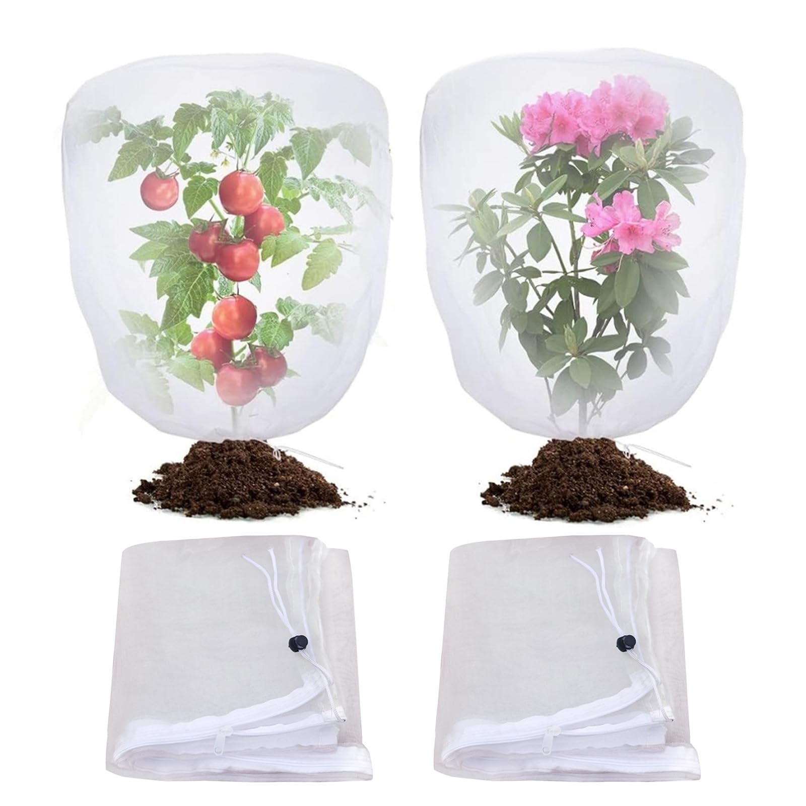 KASESSS 2 Pack Fruit Tree Netting Cover 1×1m, Insect Bird Protection Tree Protectors with Zipper and Drawstring, Reusable Fine Mesh Garden Netting for Blueberry Bushes, Tomato, Vegetables, Fruits