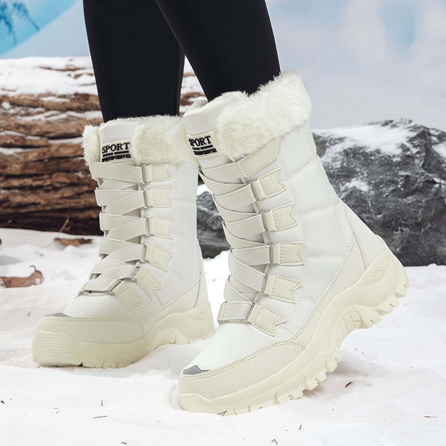 Women's High-Top Snow Boots Waterproof Winter Warm Hiking Boots Outdoor Cold-Resistant Fur-Lined Snow Sneakers Non-Slip Work Walking Cotton Shoes