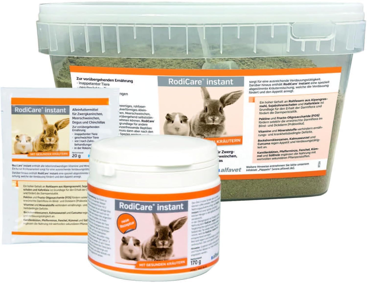 Alfavet RodiCare Instant - pienso Completo con Hierbas saludables para Conejos Enanos, cobayas y pequeños roedores debilitados y con Poco apetito - 2 kg