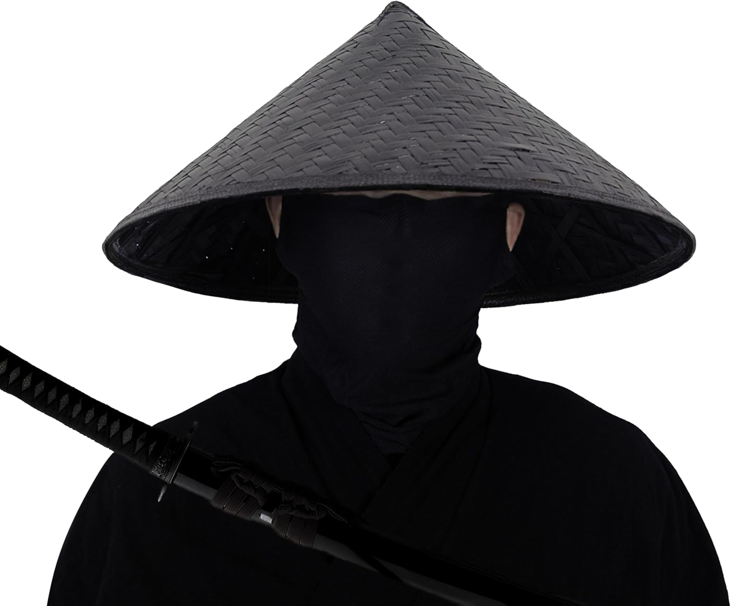 Black Handmade Bamboo Hat Samurai Cosplay Hat (17" x 7")