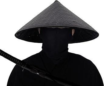 Black Handmade Bamboo Hat Samurai Cosplay Hat 17" x 7"