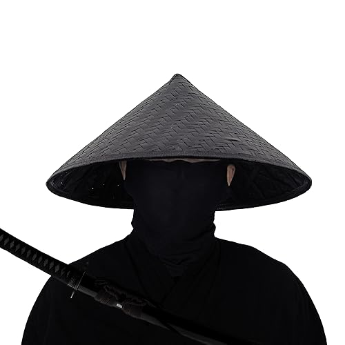 xihexi Black Handmade Bamboo Hat Samurai Cosplay Hat (17" x 7")